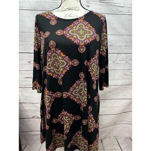 AGNES & DORA Black Paisley Print 3/4 Sleeve Tunic Dress Women's Size‎ L